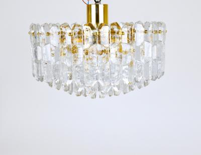  J T Kalmar Kalmar Lighting Huge J T Kalmar Palazzo Gilt Brass Glass Chandelier Flush Mount 1950s