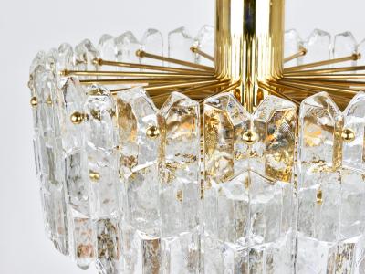  J T Kalmar Kalmar Lighting Huge J T Kalmar Palazzo Gilt Brass Glass Chandelier Flush Mount 1950s