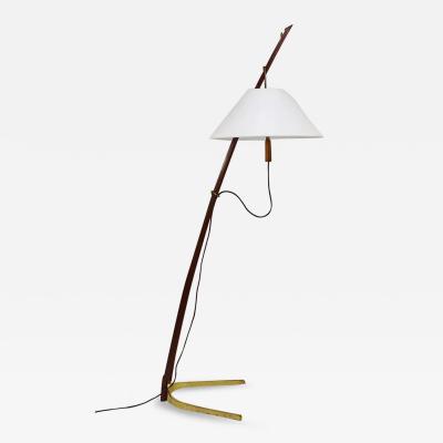  J T Kalmar Kalmar Lighting J T Kalmar 2x Dornstab Adjustable Floor Lamp Brass Walnut Austria 1950s