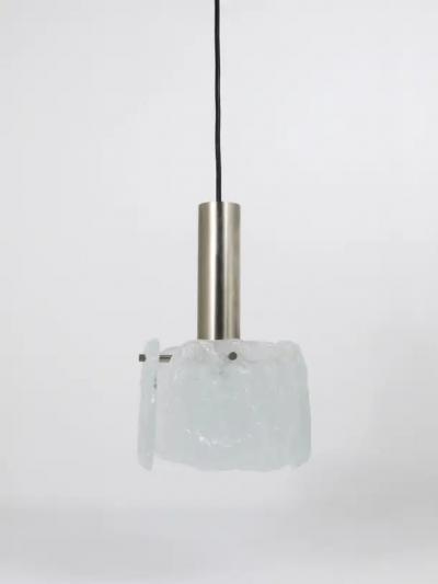  J T Kalmar Kalmar Lighting J T Kalmar 2x Frosted Ice Glass Panel Pendant Lamp Austria 1960s