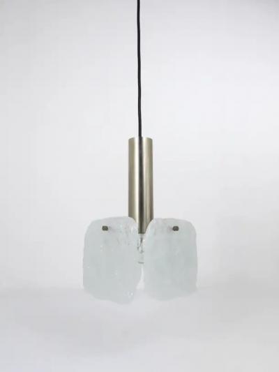  J T Kalmar Kalmar Lighting J T Kalmar 2x Frosted Ice Glass Panel Pendant Lamp Austria 1960s