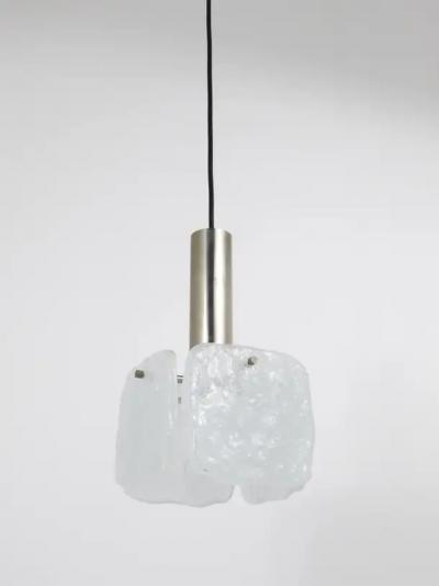  J T Kalmar Kalmar Lighting J T Kalmar 2x Frosted Ice Glass Panel Pendant Lamp Austria 1960s