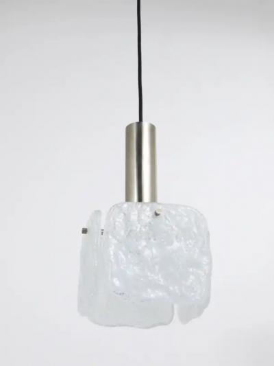  J T Kalmar Kalmar Lighting J T Kalmar 2x Frosted Ice Glass Panel Pendant Lamp Austria 1960s