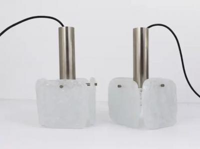 J T Kalmar Kalmar Lighting J T Kalmar 2x Frosted Ice Glass Panel Pendant Lamp Austria 1960s