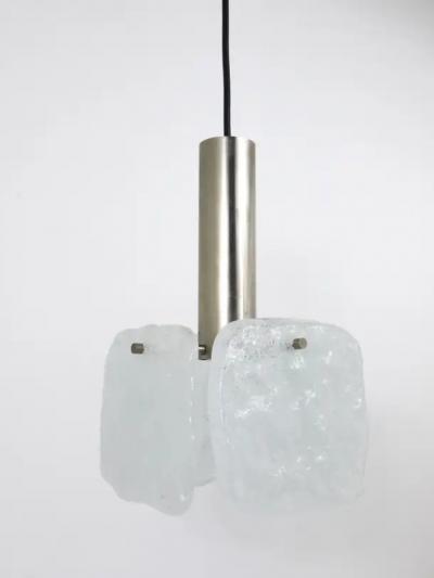  J T Kalmar Kalmar Lighting J T Kalmar 2x Frosted Ice Glass Panel Pendant Lamp Austria 1960s