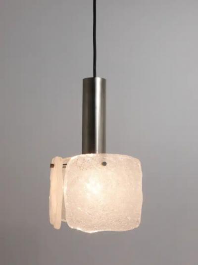  J T Kalmar Kalmar Lighting J T Kalmar 2x Frosted Ice Glass Panel Pendant Lamp Austria 1960s