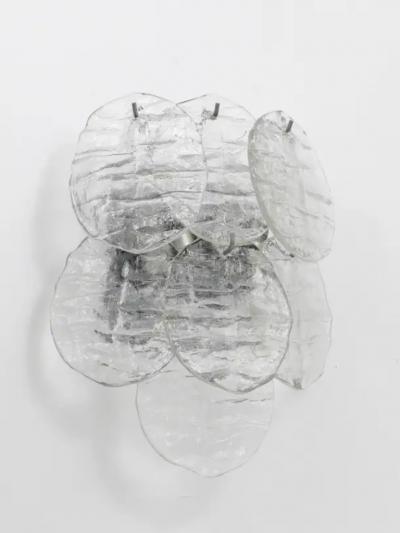  J T Kalmar Kalmar Lighting J T Kalmar Blatt Modernist Ice Glass Disc Sconce Wall Light Austria 1960s