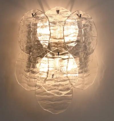  J T Kalmar Kalmar Lighting J T Kalmar Blatt Modernist Ice Glass Disc Sconce Wall Light Austria 1960s