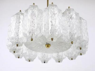  J T Kalmar Kalmar Lighting J T Kalmar Brass Chandelier with Textured Ice Glass Austria 1950s