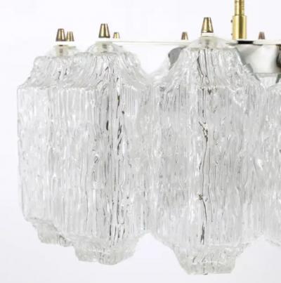  J T Kalmar Kalmar Lighting J T Kalmar Brass Chandelier with Textured Ice Glass Austria 1950s