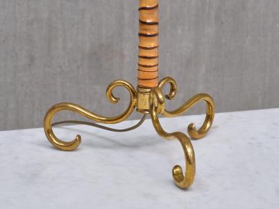  J T Kalmar Kalmar Lighting J T Kalmar Brass and Bamboo Table Lamp with Silk Shade Austria 1950s