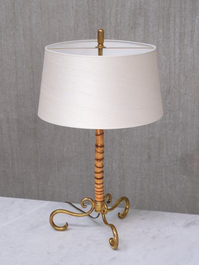  J T Kalmar Kalmar Lighting J T Kalmar Brass and Bamboo Table Lamp with Silk Shade Austria 1950s