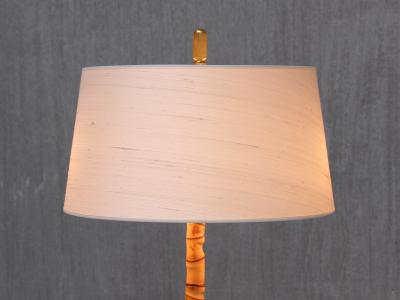  J T Kalmar Kalmar Lighting J T Kalmar Brass and Bamboo Table Lamp with Silk Shade Austria 1950s