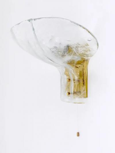  J T Kalmar Kalmar Lighting J T Kalmar Huge Brass Melting Glass Petal Sconce Mid Century Austria 1970s