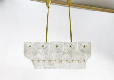  J T Kalmar Kalmar Lighting J T Kalmar Huge Spare Brass and Textured Glass Chandelier Austria 1950s