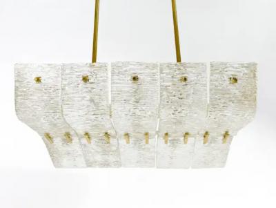  J T Kalmar Kalmar Lighting J T Kalmar Huge Spare Brass and Textured Glass Chandelier Austria 1950s