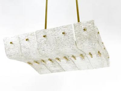  J T Kalmar Kalmar Lighting J T Kalmar Huge Spare Brass and Textured Glass Chandelier Austria 1950s