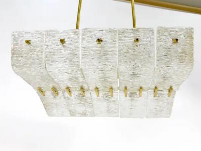  J T Kalmar Kalmar Lighting J T Kalmar Huge Spare Brass and Textured Glass Chandelier Austria 1950s