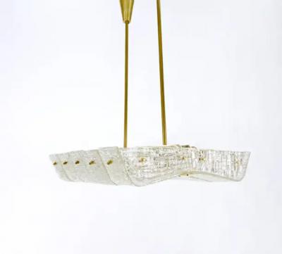  J T Kalmar Kalmar Lighting J T Kalmar Huge Spare Brass and Textured Glass Chandelier Austria 1950s