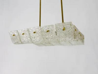  J T Kalmar Kalmar Lighting J T Kalmar Huge Spare Brass and Textured Glass Chandelier Austria 1950s