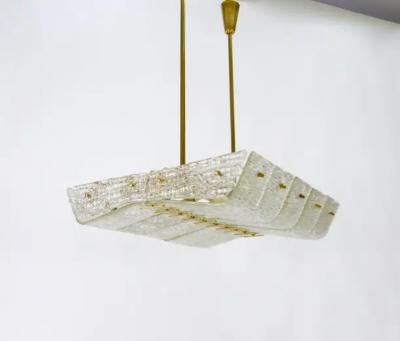  J T Kalmar Kalmar Lighting J T Kalmar Huge Spare Brass and Textured Glass Chandelier Austria 1950s