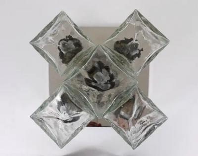 J T Kalmar Kalmar Lighting J T Kalmar Ice Cube Glass Flush Mount Chandelier or Sconce Austria 1960s