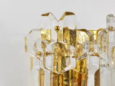  J T Kalmar Kalmar Lighting J T Kalmar Large Palazzo Midcentury Gilt Brass 6 Crystal Icicle Glass Scone