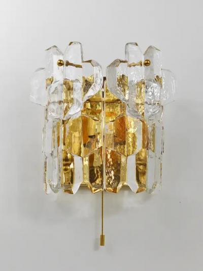  J T Kalmar Kalmar Lighting J T Kalmar Large Palazzo Midcentury Gilt Brass 6 Crystal Icicle Glass Scone