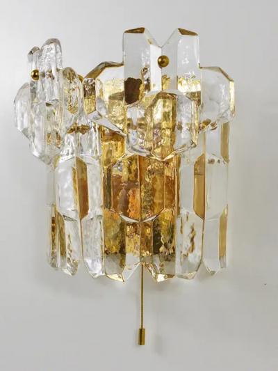  J T Kalmar Kalmar Lighting J T Kalmar Large Palazzo Midcentury Gilt Brass 6 Crystal Icicle Glass Scone