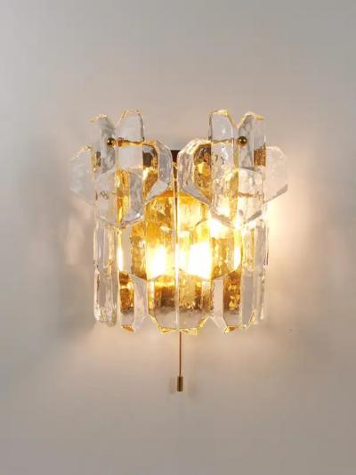  J T Kalmar Kalmar Lighting J T Kalmar Large Palazzo Midcentury Gilt Brass 6 Crystal Icicle Glass Scone