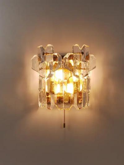  J T Kalmar Kalmar Lighting J T Kalmar Large Palazzo Midcentury Gilt Brass 6 Crystal Icicle Glass Scone