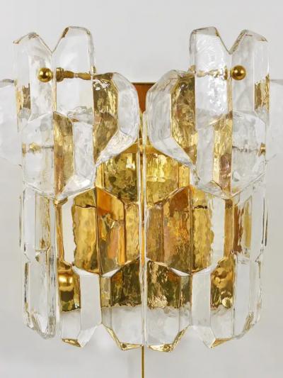  J T Kalmar Kalmar Lighting J T Kalmar Large Palazzo Midcentury Gilt Brass 6 Crystal Icicle Glass Scone