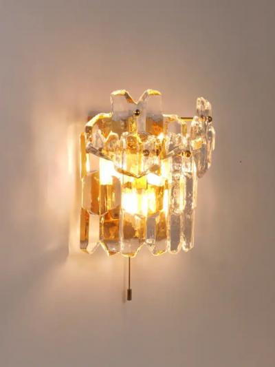  J T Kalmar Kalmar Lighting J T Kalmar Large Palazzo Midcentury Gilt Brass 6 Crystal Icicle Glass Scone