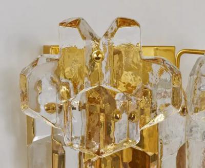  J T Kalmar Kalmar Lighting J T Kalmar Large Palazzo Midcentury Gilt Brass 6 Crystal Icicle Glass Scone