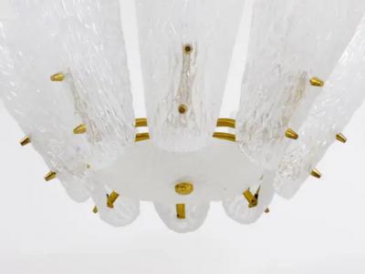  J T Kalmar Kalmar Lighting J T Kalmar Midcentury Brass Chandelier White Textured Glass 1950s