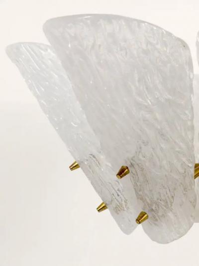  J T Kalmar Kalmar Lighting J T Kalmar Midcentury Brass Chandelier White Textured Glass 1950s