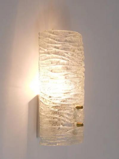  J T Kalmar Kalmar Lighting J T Kalmar Pair Sconces Wall Lamps Brass Textured Glass Austria 1950s