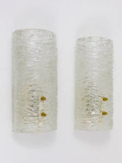  J T Kalmar Kalmar Lighting J T Kalmar Pair Sconces Wall Lamps Brass Textured Glass Austria 1950s