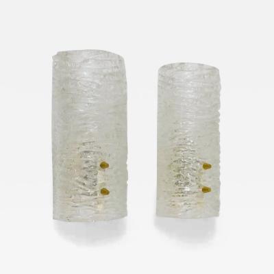  J T Kalmar Kalmar Lighting J T Kalmar Pair Sconces Wall Lamps Brass Textured Glass Austria 1950s