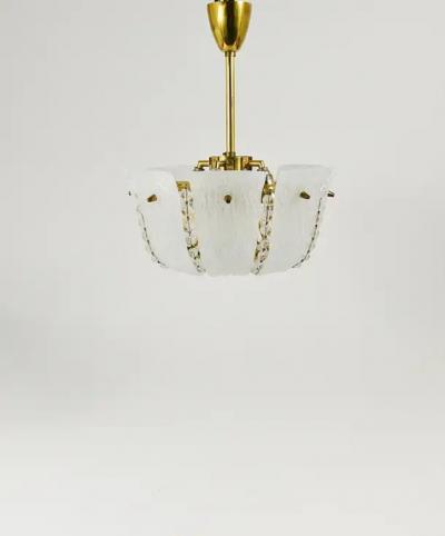  J T Kalmar Kalmar Lighting J T Kalmar Petite Curved Basket Chandelier Brass Glass Austria 1950s