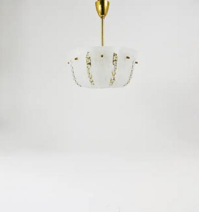  J T Kalmar Kalmar Lighting J T Kalmar Petite Curved Basket Chandelier Brass Glass Austria 1950s