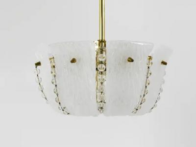  J T Kalmar Kalmar Lighting J T Kalmar Petite Curved Basket Chandelier Brass Glass Austria 1950s