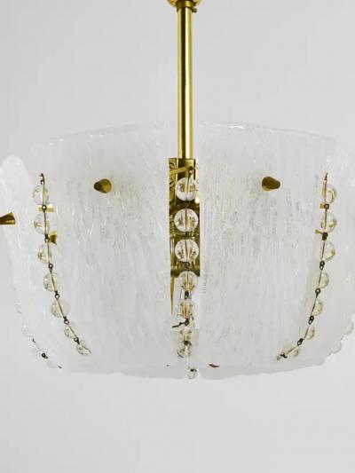  J T Kalmar Kalmar Lighting J T Kalmar Petite Curved Basket Chandelier Brass Glass Austria 1950s