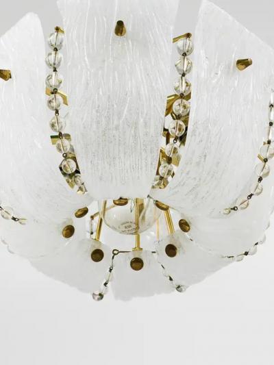  J T Kalmar Kalmar Lighting J T Kalmar Petite Curved Basket Chandelier Brass Glass Austria 1950s