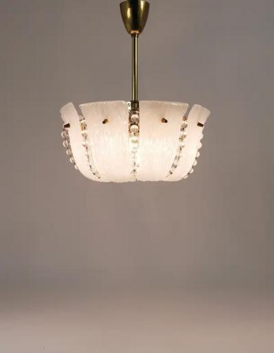  J T Kalmar Kalmar Lighting J T Kalmar Petite Curved Basket Chandelier Brass Glass Austria 1950s