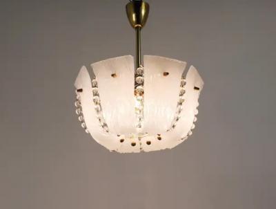  J T Kalmar Kalmar Lighting J T Kalmar Petite Curved Basket Chandelier Brass Glass Austria 1950s