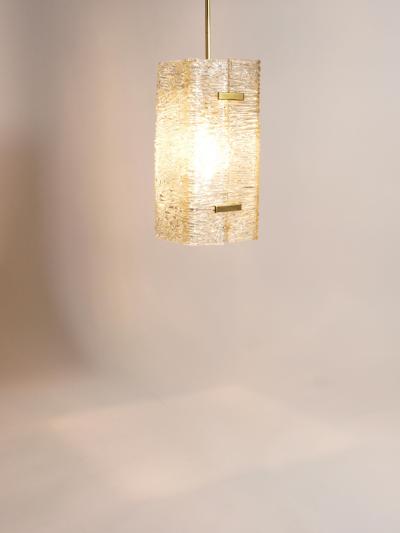  J T Kalmar Kalmar Lighting J T Kalmar Rectangular Textured Glass Brass Chandelier Pendant Lamp 1950s
