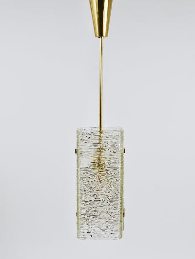  J T Kalmar Kalmar Lighting J T Kalmar Rectangular Textured Glass Brass Chandelier Pendant Lamp 1950s