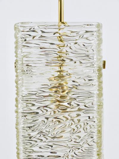  J T Kalmar Kalmar Lighting J T Kalmar Rectangular Textured Glass Brass Chandelier Pendant Lamp 1950s