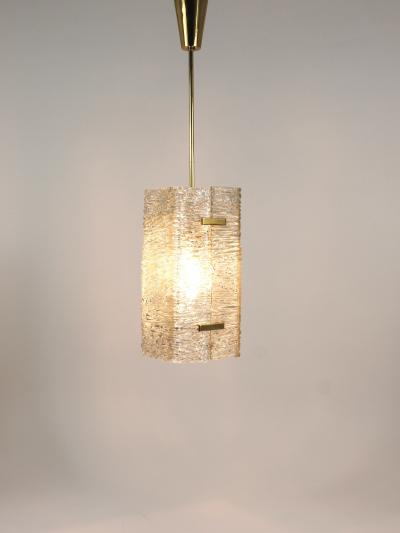  J T Kalmar Kalmar Lighting J T Kalmar Rectangular Textured Glass Brass Chandelier Pendant Lamp 1950s
